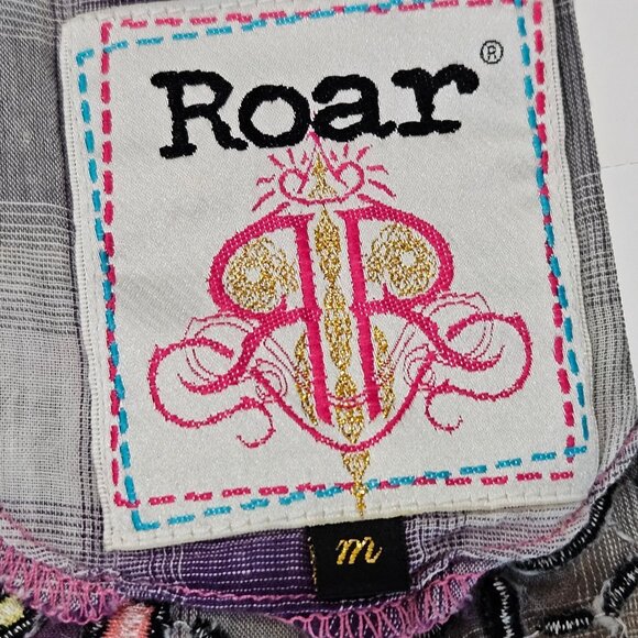 NWT! Roar Native Song Shirt Medium Plaid Embroidered Rhinestone Western Purple - Picture 13 of 15